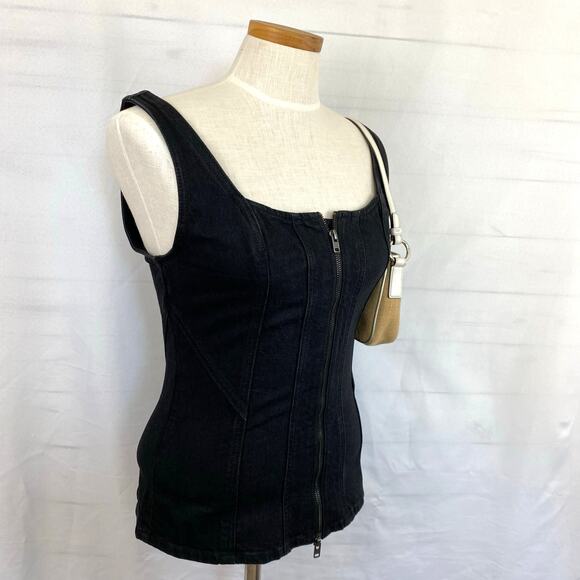 Universal Thread Y2K Black Denim Vest Top Women Size 4 Two Way Zip Coquette NWOT - Picture 3 of 9
